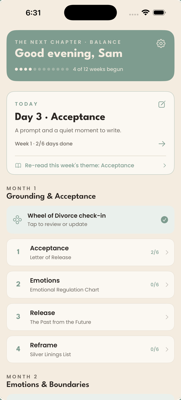 Next Chapter: Balance app, home screen